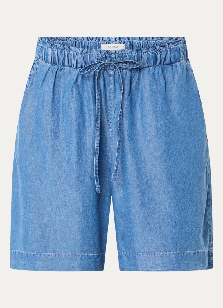Selected Dames Janna high waist loose fit korte broek met steekzakken in de kleur Blauw, maat: 34