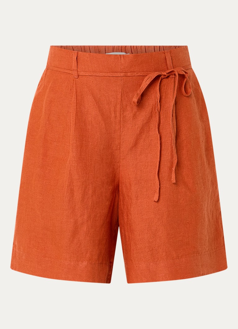 Selected Dames Linna high waist straight fit broek van linnen in de kleur Donkeroranje, maat: 34