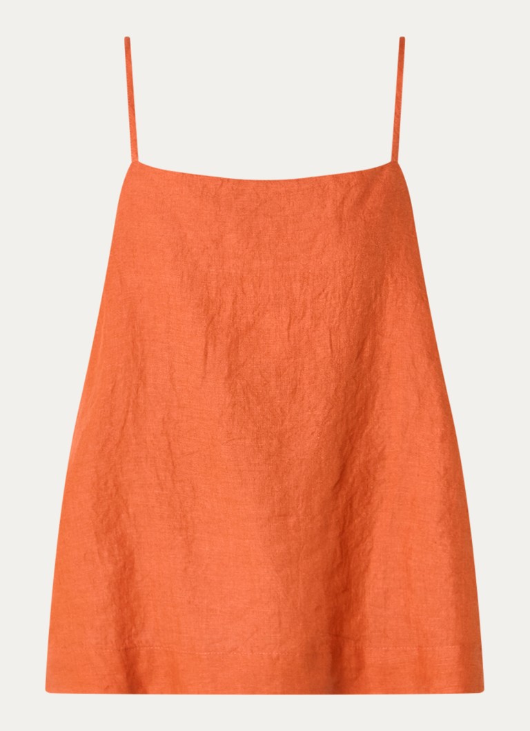 Selected Dames Linna spaghettitop van linnen in de kleur Oranjerood, maat: 42
