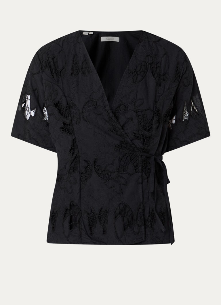 Selected Dames Lola wikkeltop met broderie in de kleur Zwart, maat: 40