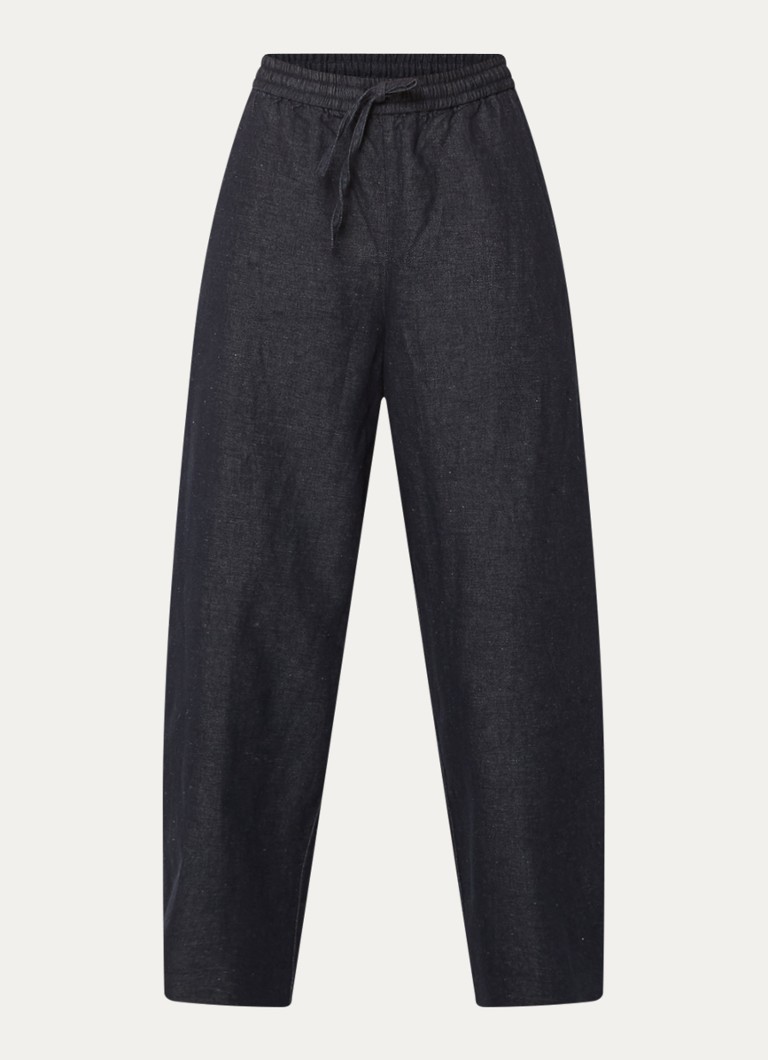 Selected Dames Mid waist loose fit broek in linnenblend met steekzakken in de kleur Donkerblauw, maat: 42
