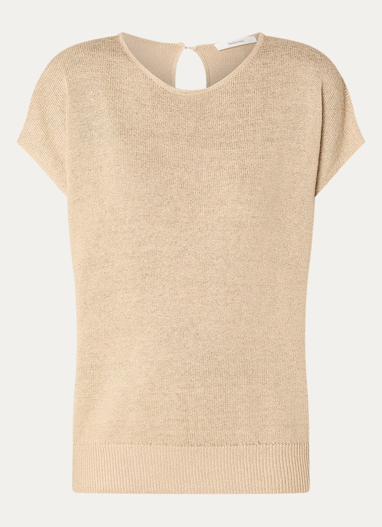 Selected Dames Mia grofgebreide top in linnenblend met keyhole in de kleur Goud, maat: M