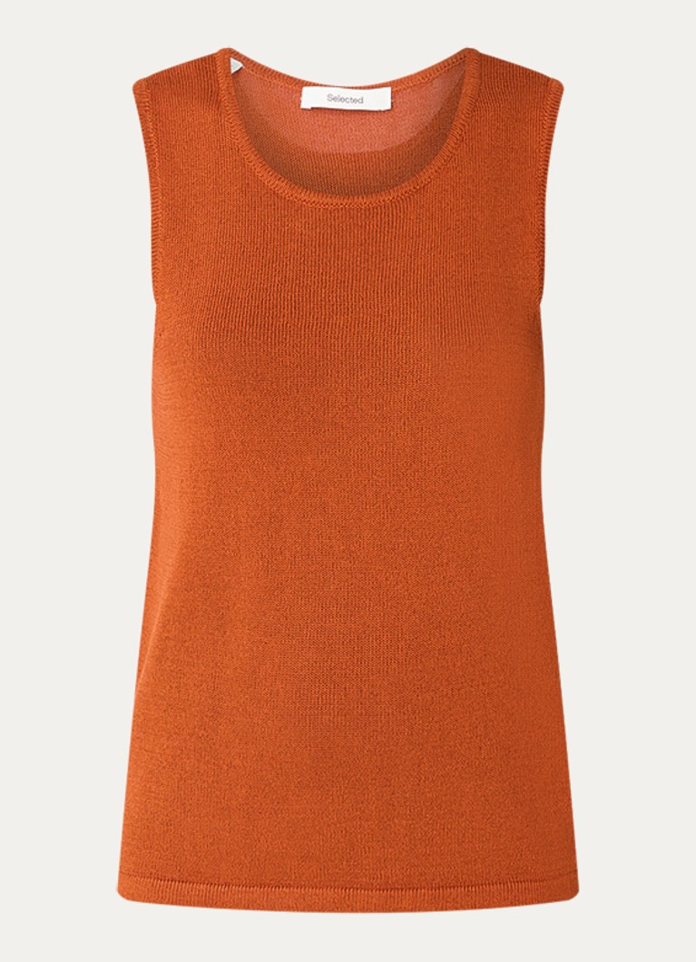 Selected Dames Moon fijngebreide mouwloze top in de kleur Roodbruin, maat: XS