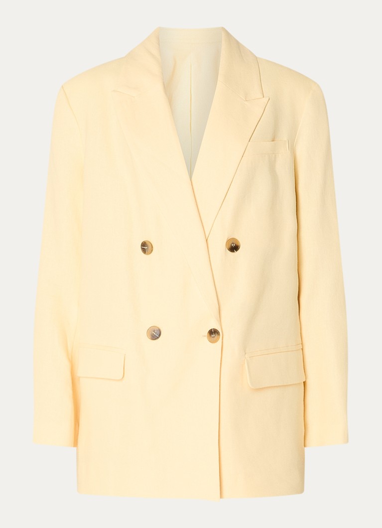 Selected Dames Marlie oversized blazer in linnenblend met klepzakken in de kleur Lichtgeel, maat: 42