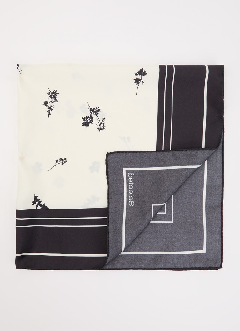 Selected Dames Sara sjaal van zijde met print 60 x 60 cm in de kleur Beige, maat: ONE SIZE