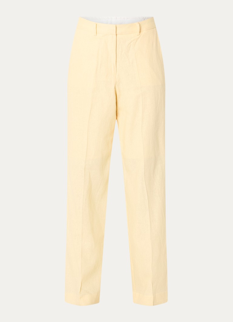 Selected Dames Marlie high waist straight fit pantalon in linnenblend met paspelzakken in de kleur Lichtgeel, maat: 34