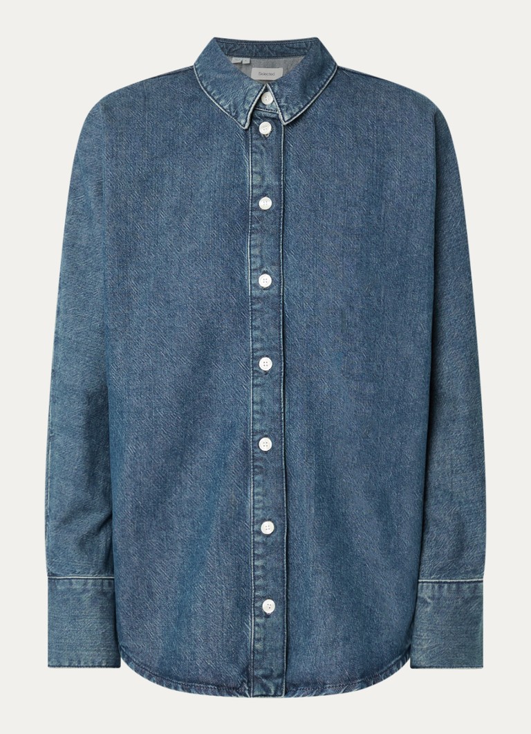 Selected Dames Bella spijkerblouse met kraag in de kleur Indigo, maat: 38