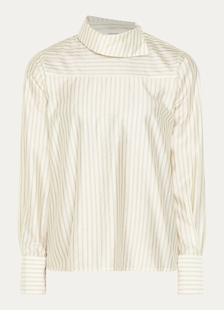 Selected Dames Slwconnie tuniek van satijn met streepprint in de kleur Gebroken wit, maat: 40