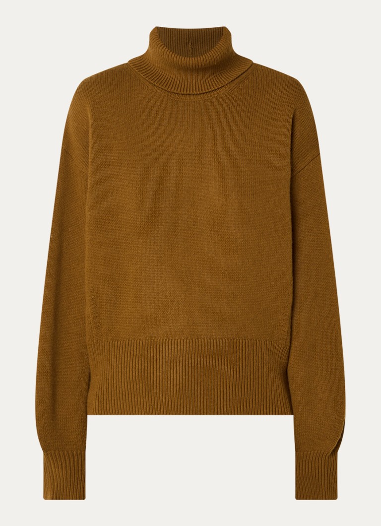 Selected Dames Ellie fijngebreide trui in wolblend met col in de kleur Cognac, maat: XS
