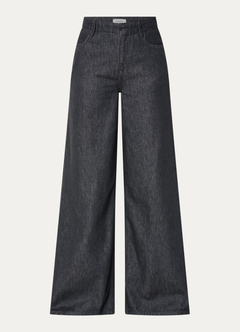 Selected Dames Baria high waist wide fit jeans met donkere wassing in de kleur Indigo, maat: W 33