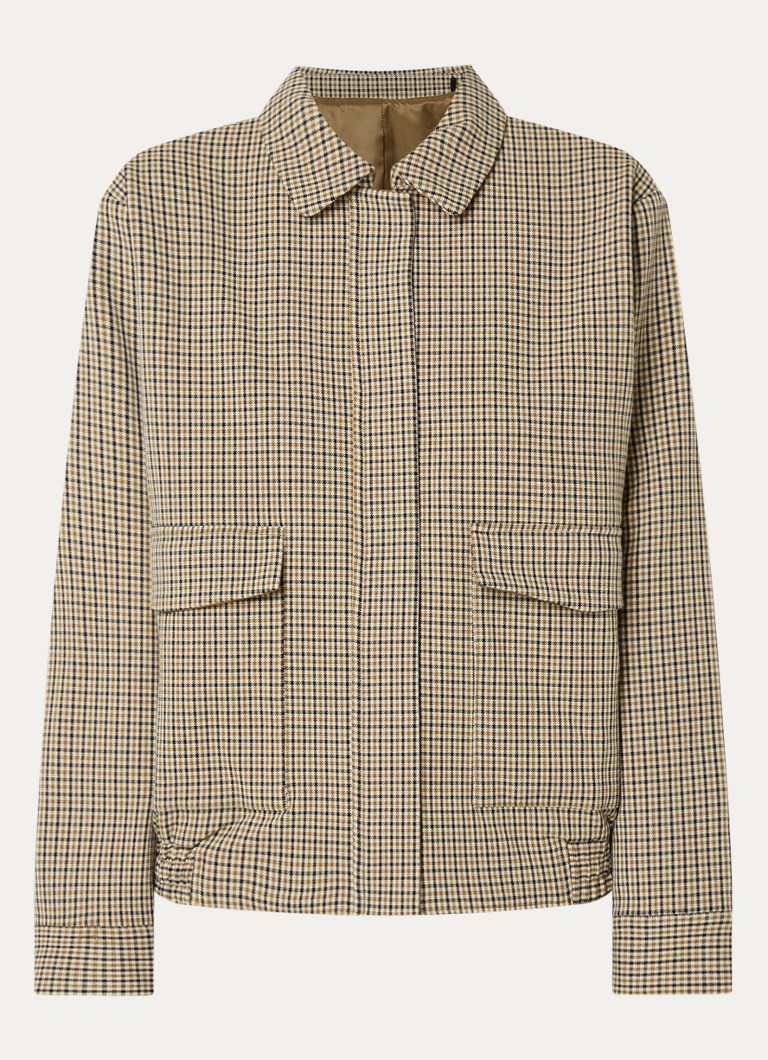 Selected Dames Elara bomberjack met ruitdessin en klepzakken in de kleur Cognac, maat: 34