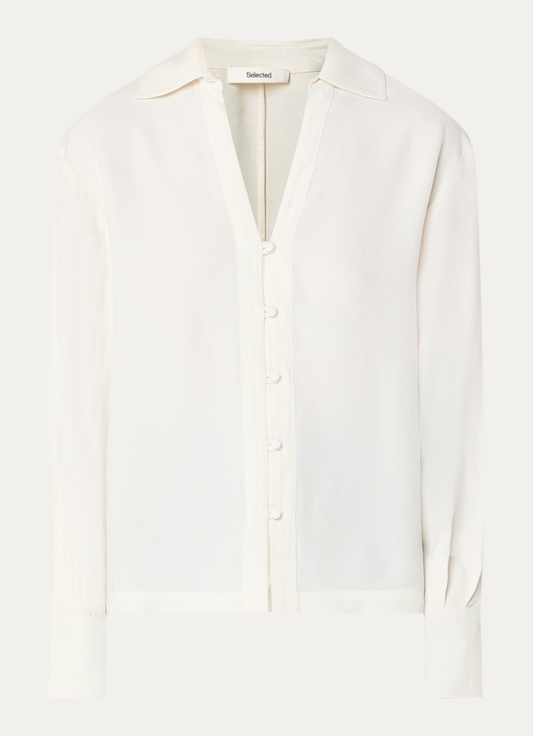 Selected Dames Soler blouse met V-hals in de kleur Gebroken wit, maat: 40