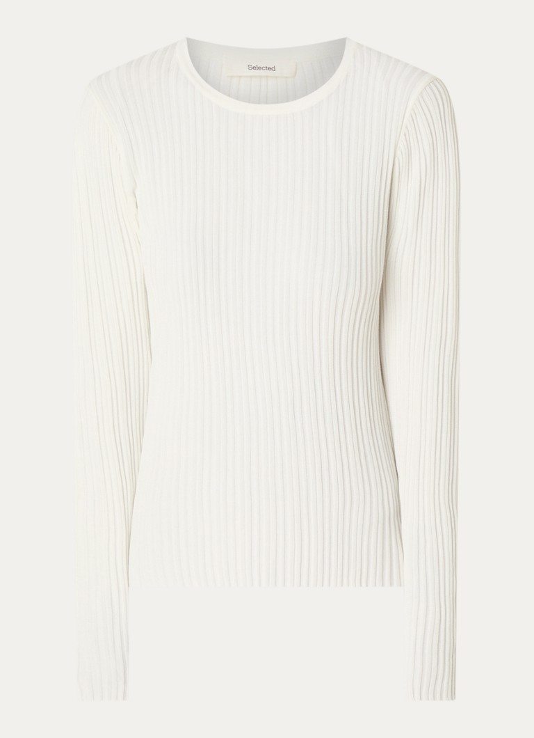 Selected Dames Toledo grofgebreide pullover met ronde hals in de kleur Wit, maat: L