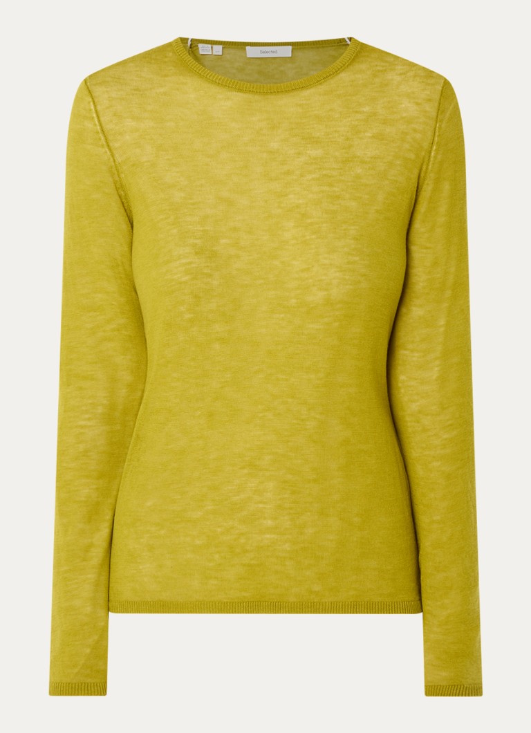 Selected Dames Vendy semi-transparante top van merino wol in de kleur Groen, maat: S