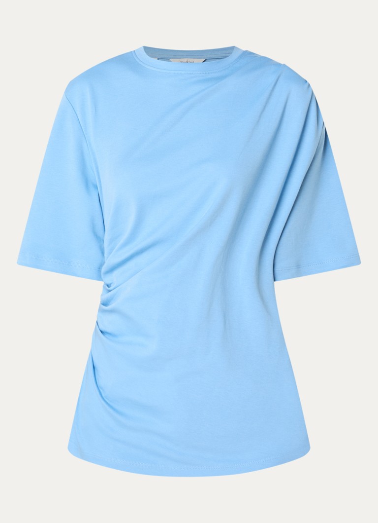 Selected Dames Oline T-shirt met plooidetail en asymmetrische zoom in de kleur Lichtblauw, maat: M