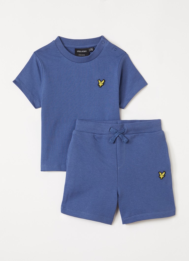Lyle & Scott Jongens Set van T-shirt met korte joggingbroek 2-delig in de kleur Blauw, maat: 18-24M=86