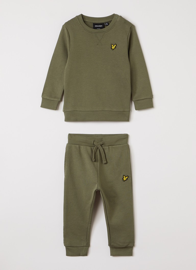 Lyle & Scott Jongens Set van sweater met joggingbroek 2-delig in de kleur Legergroen, maat: 12M=80