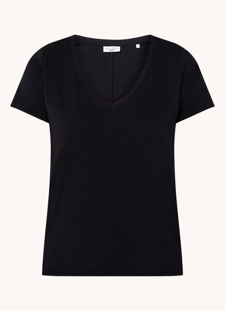 Marc O'Polo Denim Dames T-shirt met V-hals in de kleur Zwart