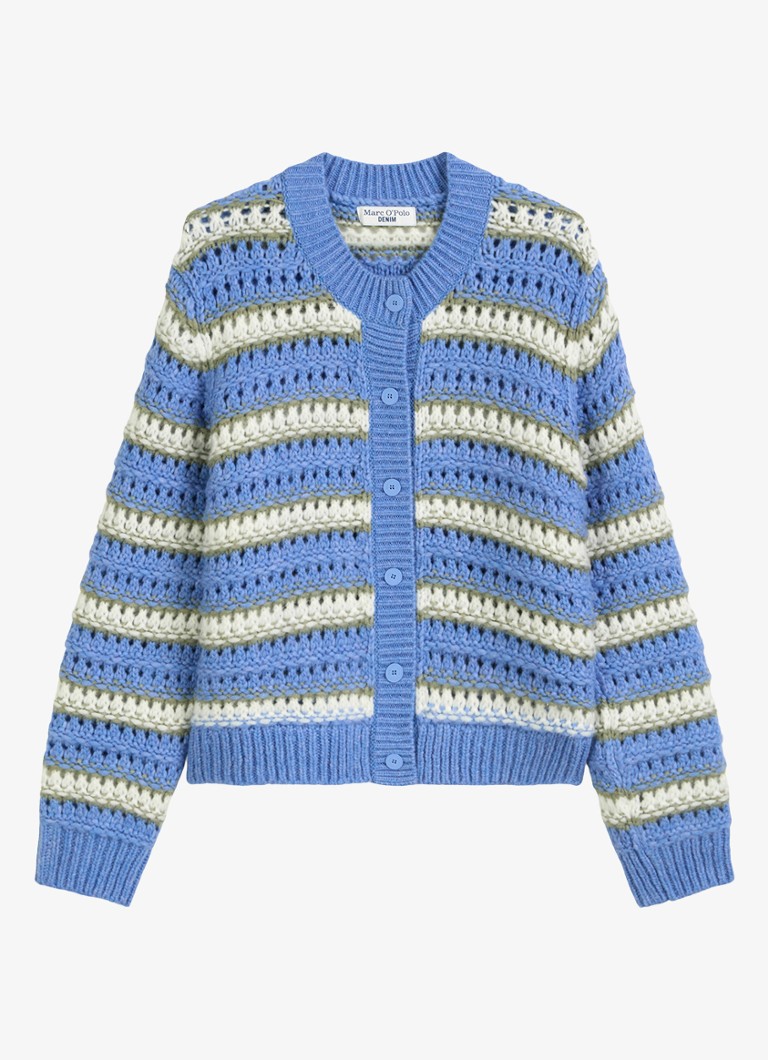 Marc O'Polo Denim Dames Grofgebreid vest in scheerwolblend in de kleur Blauw