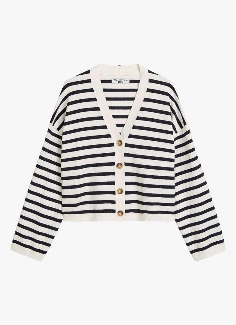 Marc O'Polo Denim Dames Fijngebreid vest met streepprint in de kleur Wit