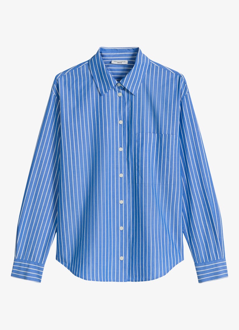Marc O'Polo Denim Dames Blouse met streepprint en borstzak in de kleur Blauw