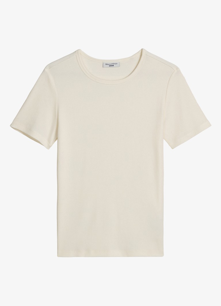 Marc O'Polo Denim Dames T-shirt met ronde hals in de kleur Creme