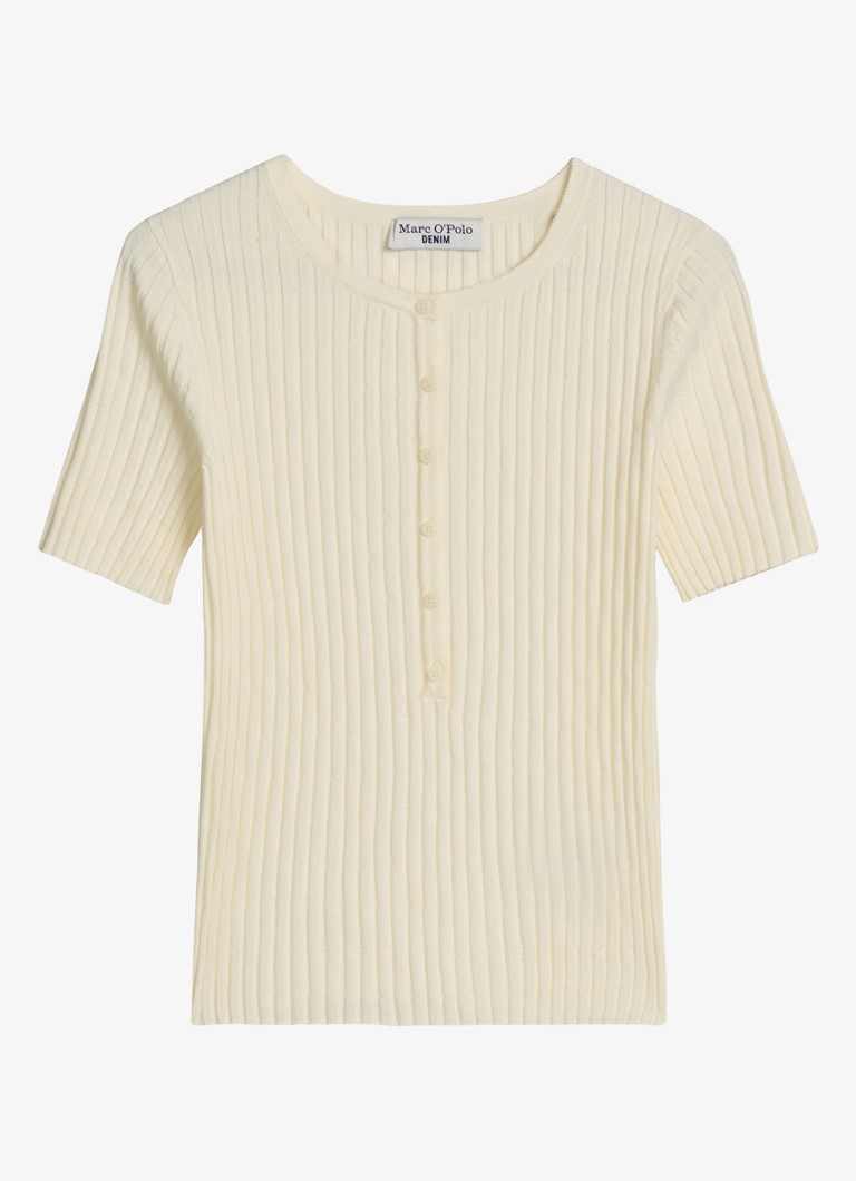 Marc O'Polo Denim Dames Ribgebreide trui met knopen in de kleur Creme