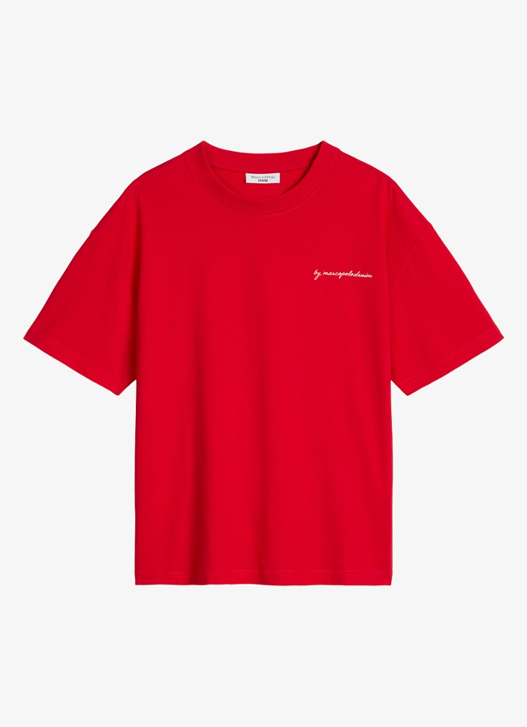 Marc O'Polo Denim Dames T-shirt met logo- en backprint in de kleur Rood