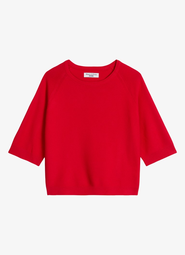 Marc O'Polo Denim Dames Fijngebreide trui met ronde hals in de kleur Rood