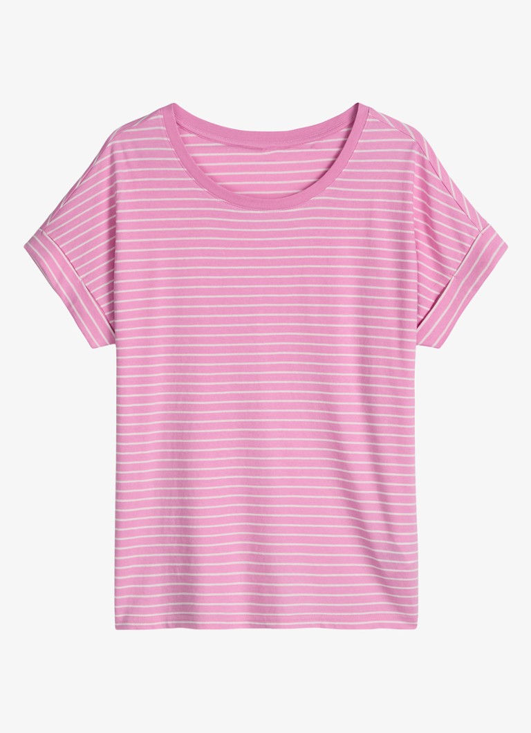 Marc O'Polo Denim Dames T-shirt met streepprint en ronde hals in de kleur Light Pink/8375