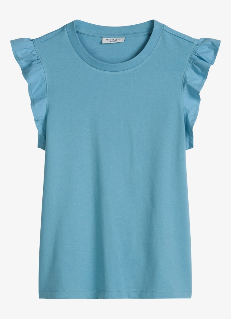 Marc O'Polo Denim Dames Top met vlindermouw in de kleur Blue Dawn/5429