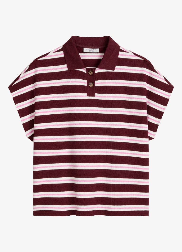 Marc O'Polo Denim Dames Polo met streepprint in de kleur Dark Red/7026