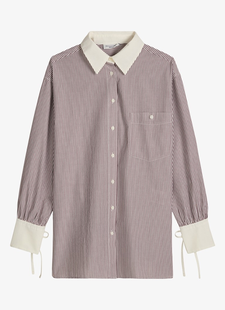 Marc O'Polo Denim Dames Blouse met streepprint en borstzak in de kleur Dark Red/7026