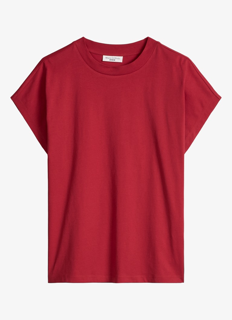 Marc O'Polo Denim Dames T-shirt met ronde hals in de kleur Vivid Cherry-6882 / Rood