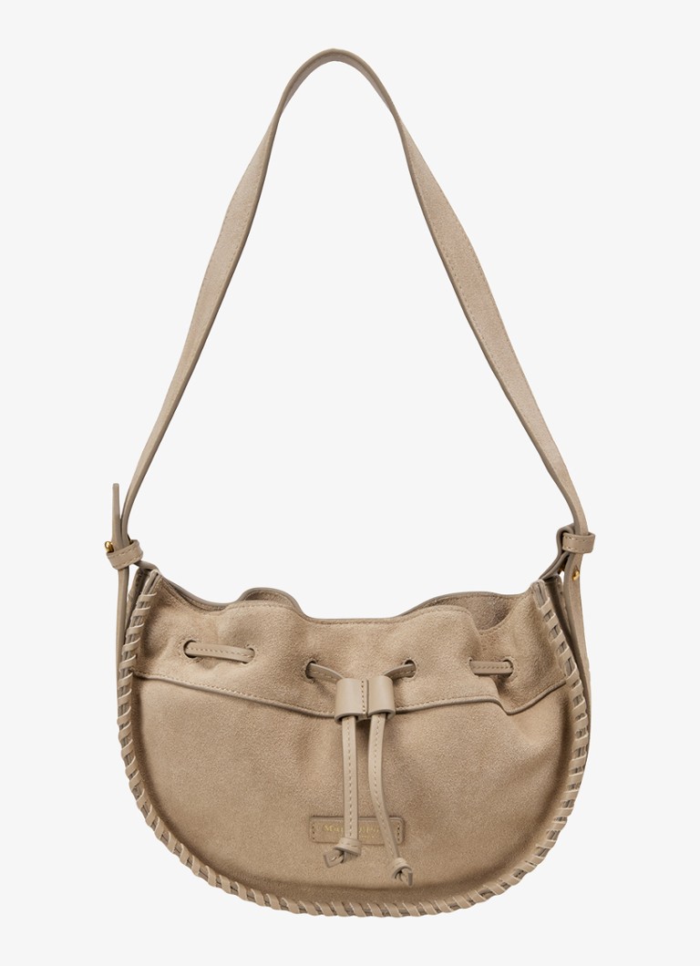 Marc O'Polo Dames Schoudertas van suède met verstelbare schouderriem in de kleur Earthy Taupe / Beige