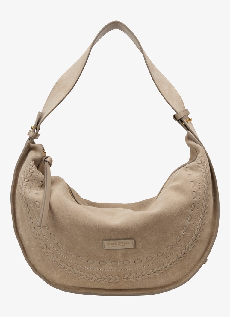 Marc O'Polo Dames Schoudertas van suède met verstelbare schouderriem in de kleur Earthy Taupe / Beige