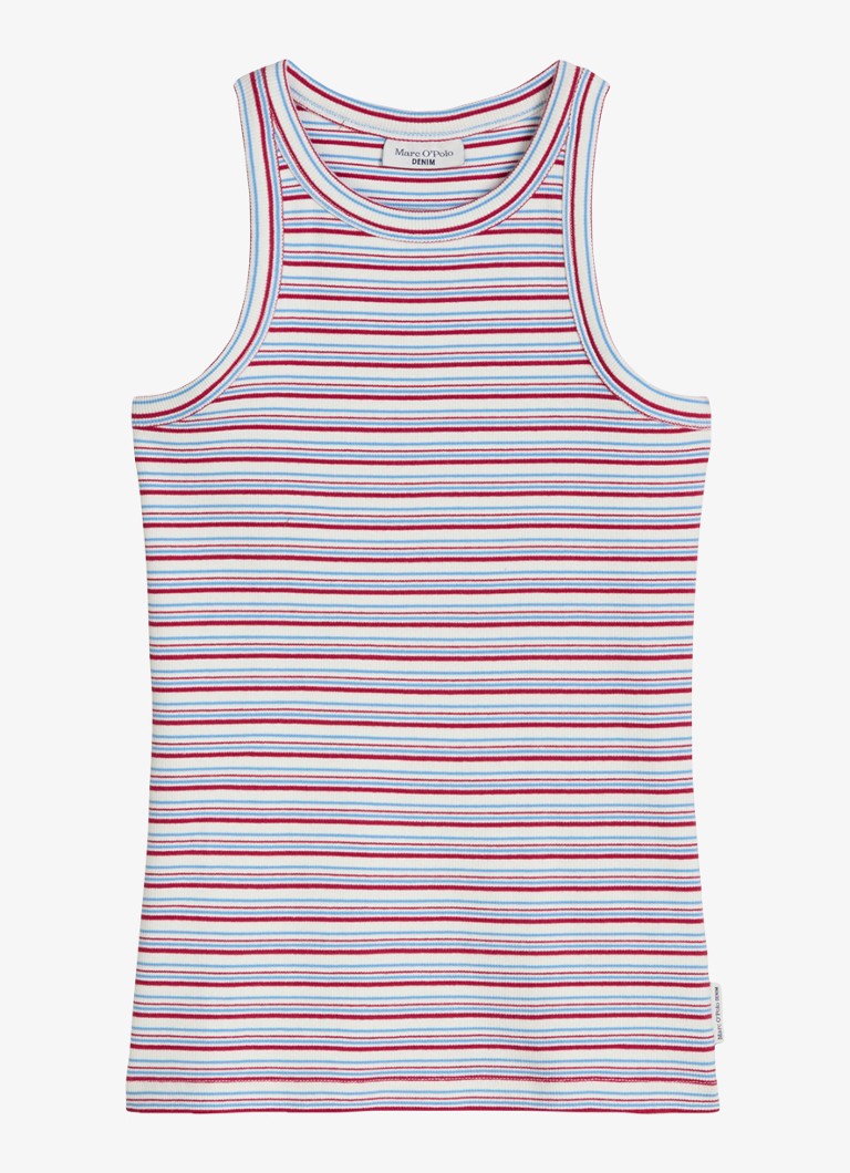 Marc O'Polo Denim Dames Ribgebreide tanktop met streepprint in de kleur Donkerrood