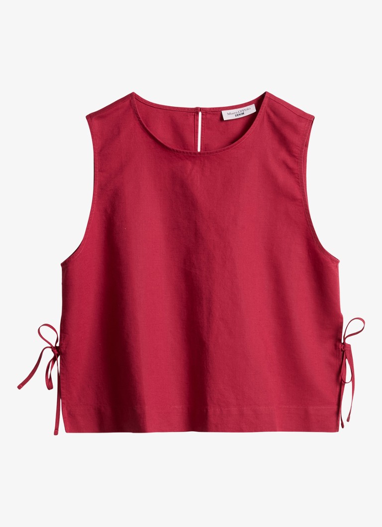 Marc O'Polo Denim Dames Top met gestrikt detail in de kleur Kersenrood