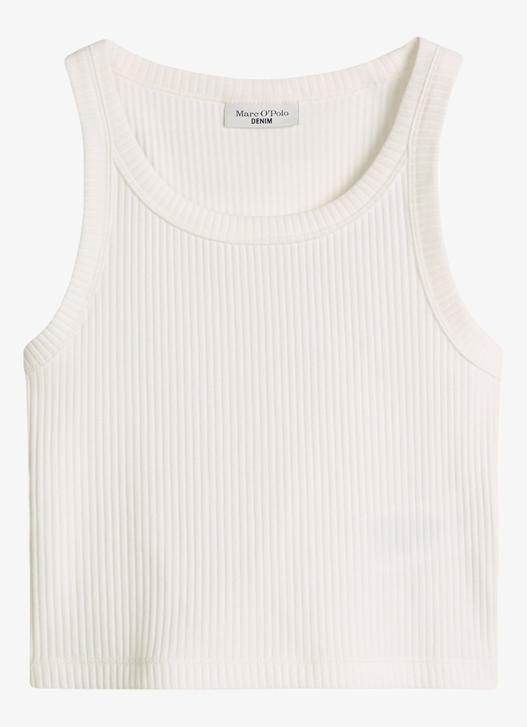 Marc O'Polo Denim Dames Cropped tanktop met ribstructuur in de kleur Gebroken wit