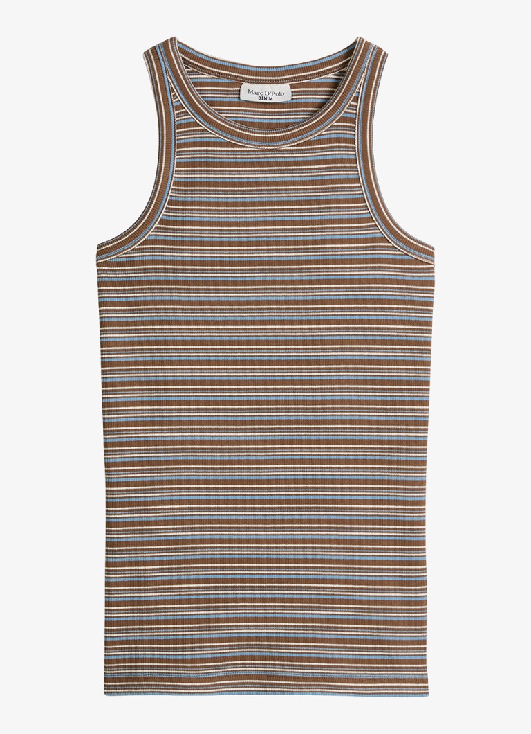 Marc O'Polo Denim Dames Ribgebreide tanktop met streepprint in de kleur Bruin