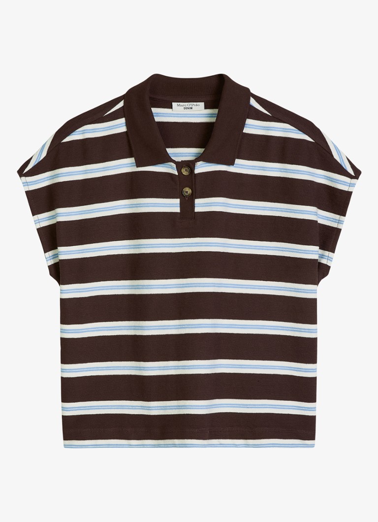 Marc O'Polo Denim Dames Polo met streepprint in de kleur Dark Brown Multi 01-1543 / Bruin