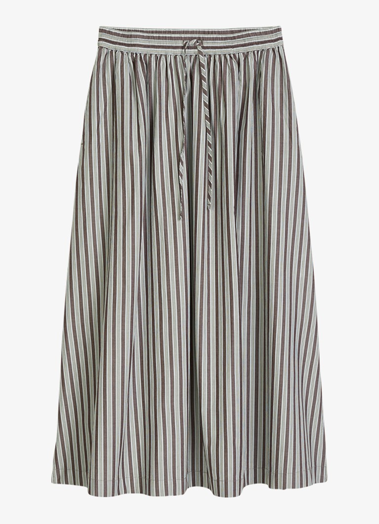 Marc O'Polo Denim Dames Midi rok van katoen met streepprint en elastische band in de kleur Dark Brown Multi 02-1544 / Bruin