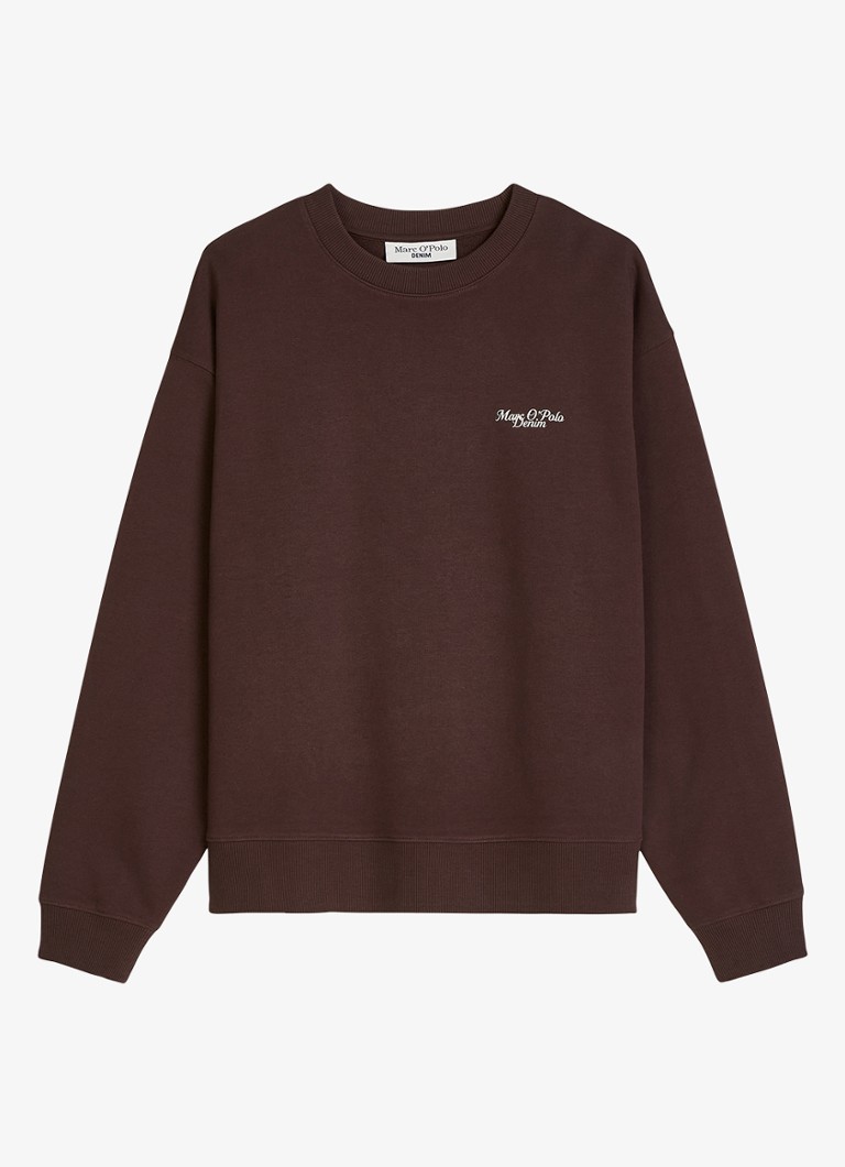 Marc O'Polo Denim Dames Sweatershirt van katoen met logo en backprint in de kleur Burnt Aubergine-6929 / Paars