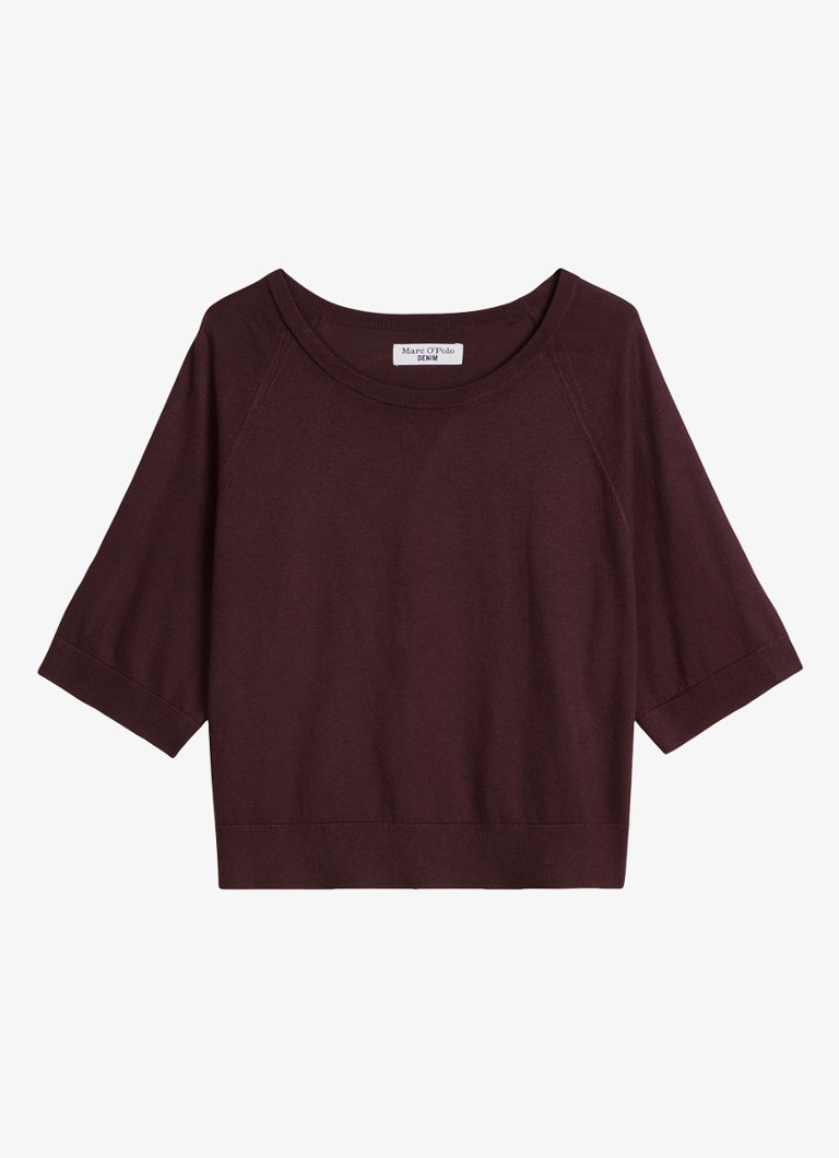 Marc O'Polo Denim Dames Fijngebreide trui met vleermuis mouw in de kleur Burnt Aubergine-6929 / Paars