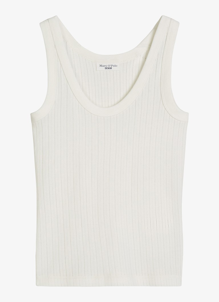 Marc O'Polo Denim Dames Pointelle tank top van katoen in de kleur Silky White-1183 / Wit