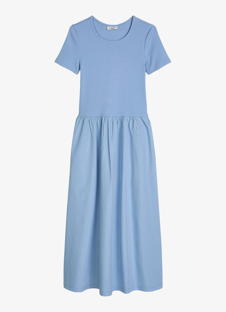 Marc O'Polo Denim Dames Midi jurk met plooien in de kleur Medium Blue 4840-4840 / Blauw