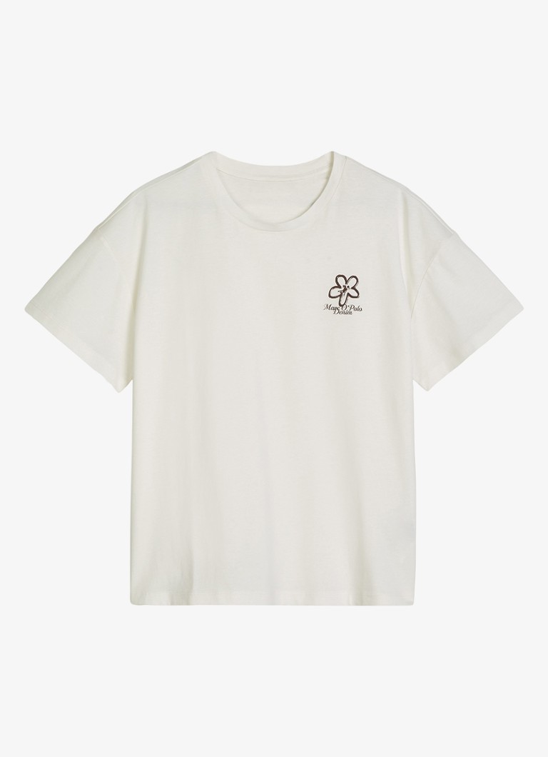 Marc O'Polo Denim Dames T-shirt met logo in de kleur Silky White-1183 / Wit