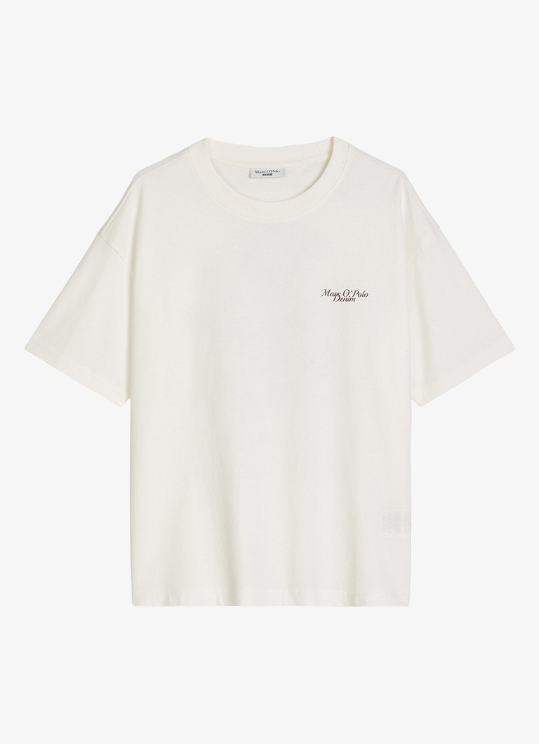 Marc O'Polo Denim Dames T-shirt met logo in de kleur Silky White-1183 / Wit
