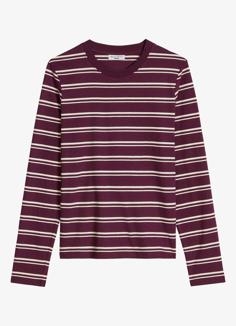 Marc O'Polo Denim Dames Longsleeve met streepprint in de kleur Donkerrood