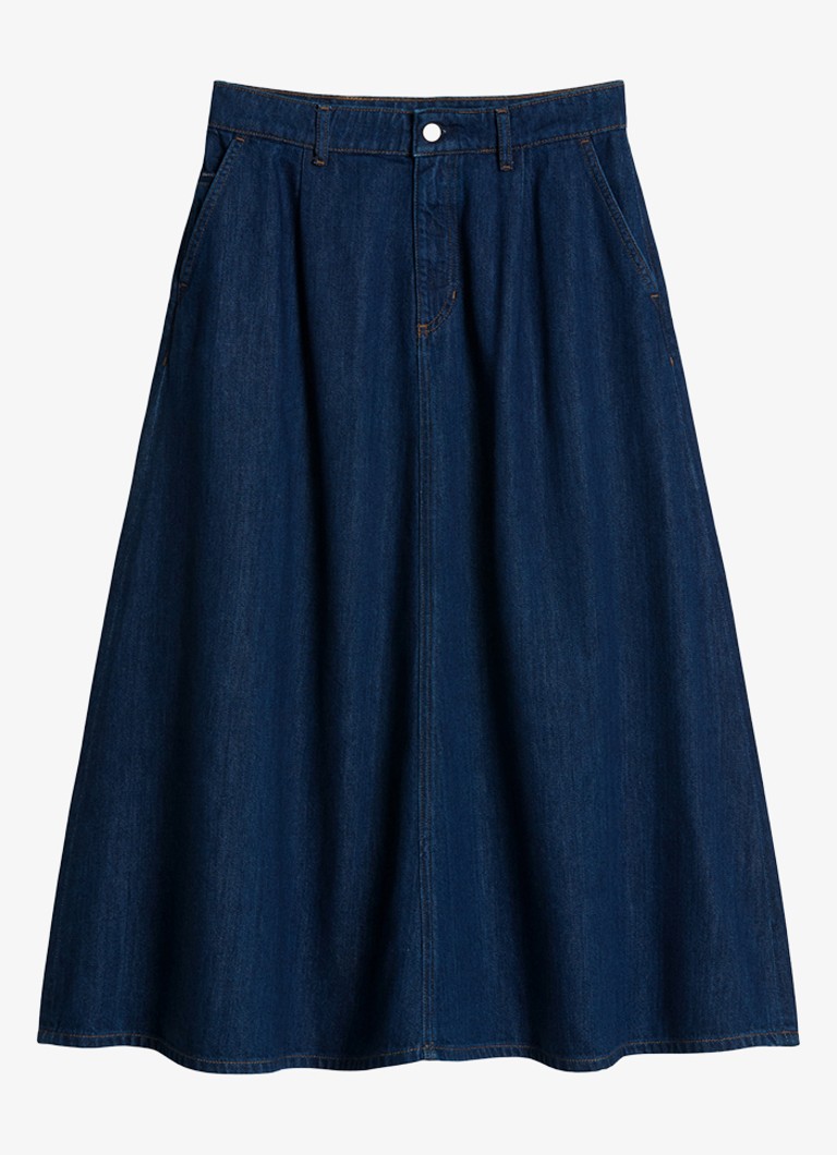 Marc O'Polo Denim Dames Midi rok van denim in de kleur Donkerblauw
